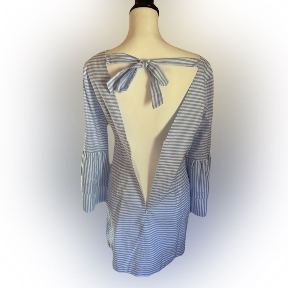 English Factory NWT White Blue Cotton Shift Dress Bell Sleeves Size S - Picture 5 of 6